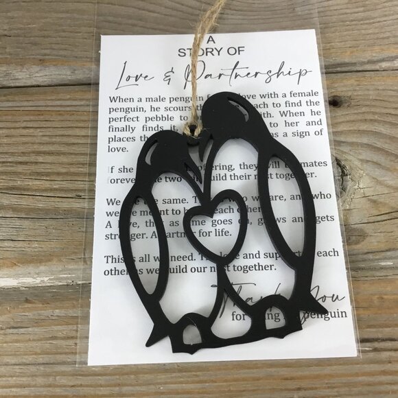 Penguin Love and Partnership Story Card Christmas Ornament - Picture 1 of 3